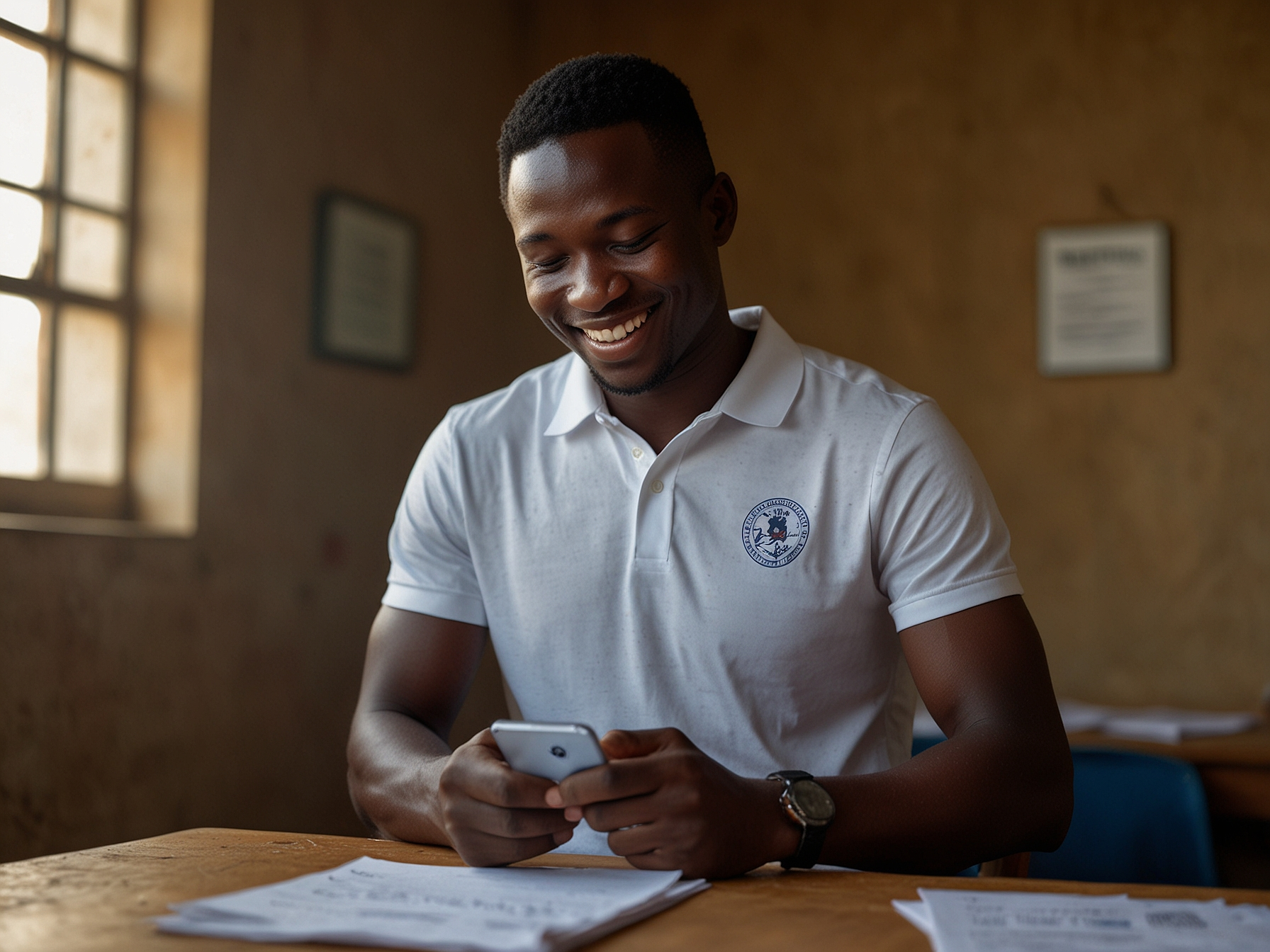Happy user completing mobile registration